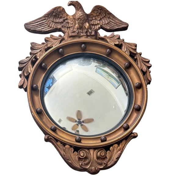 Vintage Old Mid 20th century Ornate Eagle Convex Round Mirror about 13x18" - Picture 5 of 10